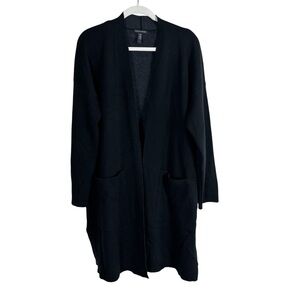 Eileen Fisher Longline Open Front Cardigan Women’s Size Small Black Merino Wool